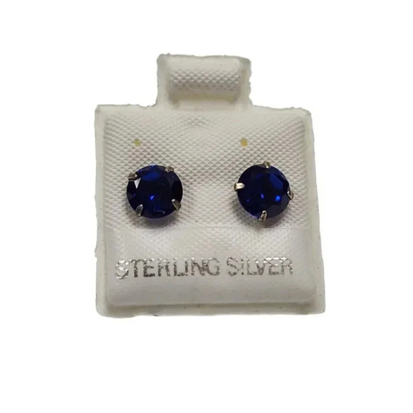 Jewelry - NWOT Sterling Silver Blue Cubic Zirconia Stud Earrings Post Back Closure
